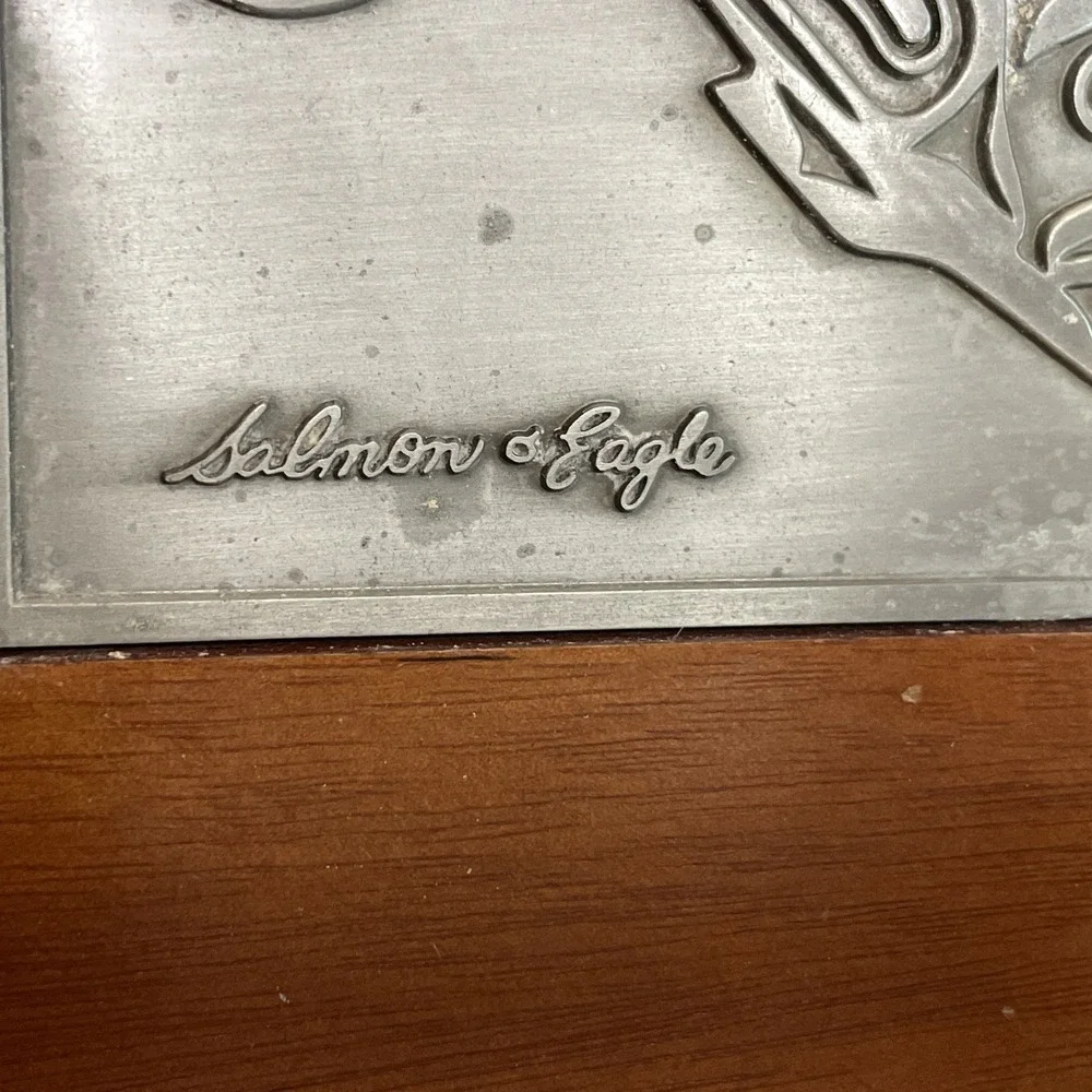 Wooden Keepsake Box Salmon Eagle‎ Pewter Art Artist Roxana Leask